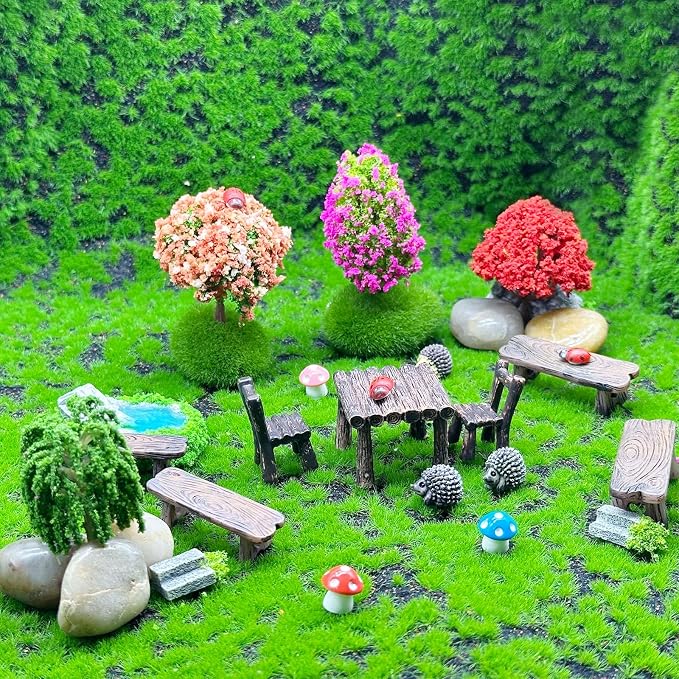 Woohome 121 PCS Mini Garden Accessories, Mini Zen Garden Accessories, Fairy Garden Kit Miniature Figurines for Diorama Project DIY, Mini House Decor