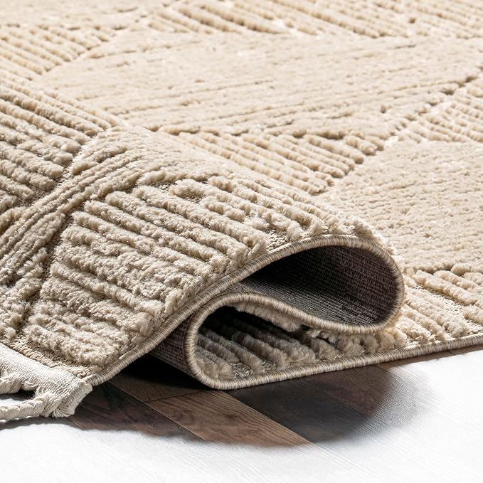 nuLOOM Kerry Beige Geometric Power Loomed Area Rug, 10' x 14' | Nuloom Kerry Geometric 10' x 14' Area Rug for Living Room Bedroom Dining Room, Beige
