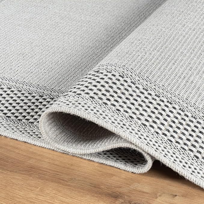 CAMILSON Easy Jute Rug 9x12, Indoor Outdoor Off-White Color Fiber Area Rugs for Living Room Patio and Dining Room Rug, Bordered Boho Woven Design, Easy-Cleaning, Washable Outside Carpet (9 x 12)