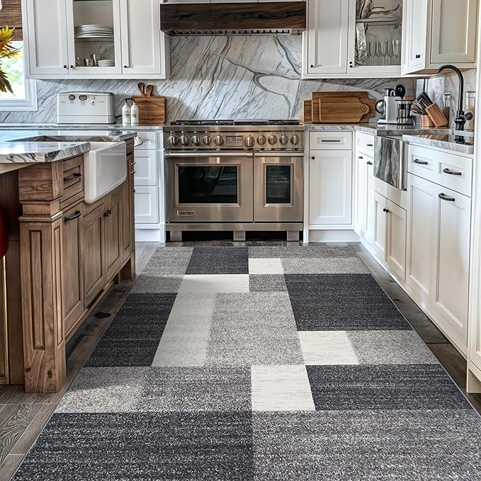 Rugshop Modern Boxes Non-Slip Living Room Bedroom Area Rug Gray 5'3" x 7'3" | Rectangular, Size 5' 3" X 7' 3", Dining Room, Home Office, Kitchen, Entryway, Hallway, Nursery, Kids Room, Guest Room