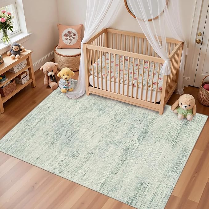 Latte&Fog 3x5 Entryway Green Area Rugs, Washable Small Rugs for Bedroom | Non Slip Low Pile Soft Floral Cute Carpet for Dining Kitchen Kids Playroom Nursery Guest Room Classroom Dorm Farmhouse Office