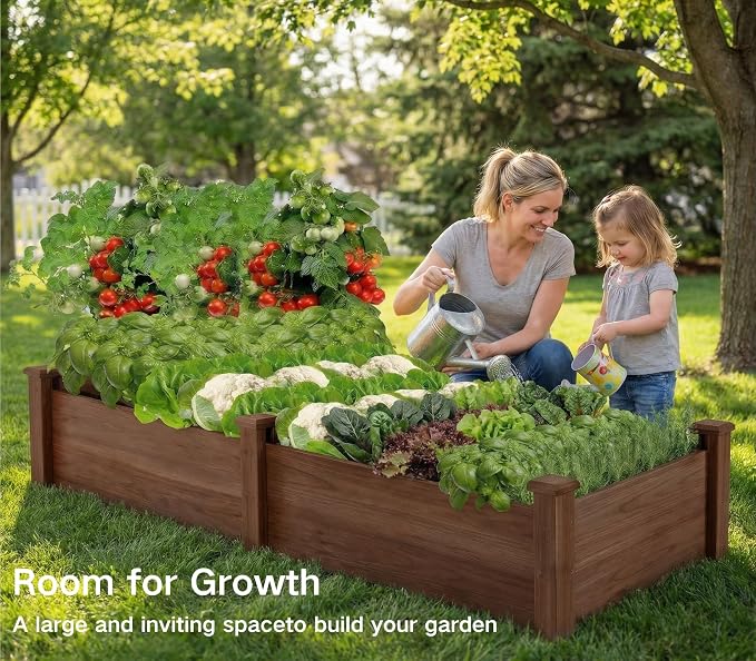 8×2ft Wooden Horticulture Raised Garden Bed Divisible Elevated Planting Planter Box for Flowers/Vegetables/Herbs in Backyard/Patio Outdoor, Acorn Brown, 96 x 24 x 9in