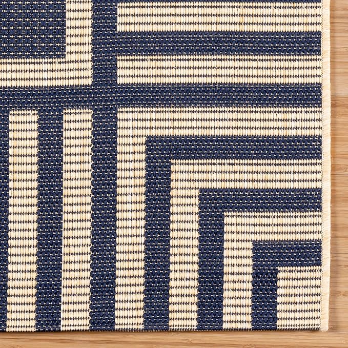 Gertmenian Indoor/Outdoor Flatweave Area Rug - 6x9 Medium, Stain & UV Resistant, Ideal for Deck, Patio, Poolside, Mudroom - Klano Striped Navy, Sand, 25416