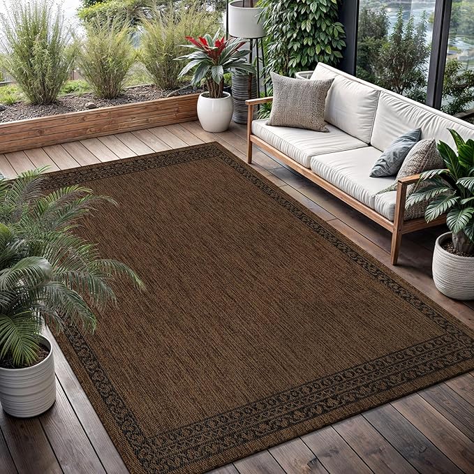 Washable Outdoor Rug 6x9 Modern Area Rugs Outdoor Carpets Bordered Pattern Non Shedding Waterproof Easy Clean Patio Deck Porch Living Room Bedroom Garden RV (6 X 9 Gold)