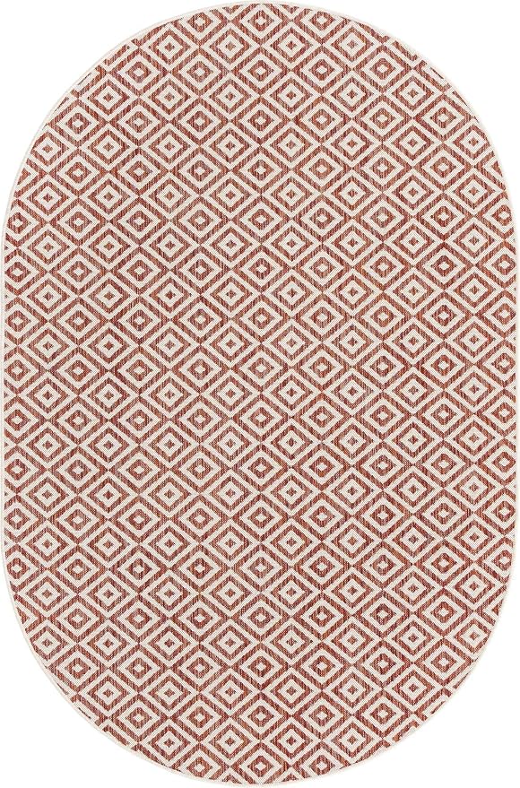 Unique Loom Jill Zarin Outdoor Collection Area Rug - Costa Rica (5' 3'' x 8' Oval, Rust Red/ Ivory)