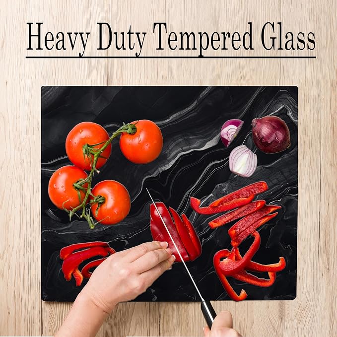 Black Marble Kitchen Glass Cutting Board Ocean Decorative Gift Marbled Granite Stone Rock Gift For Her Mom Wife (Black Marble)