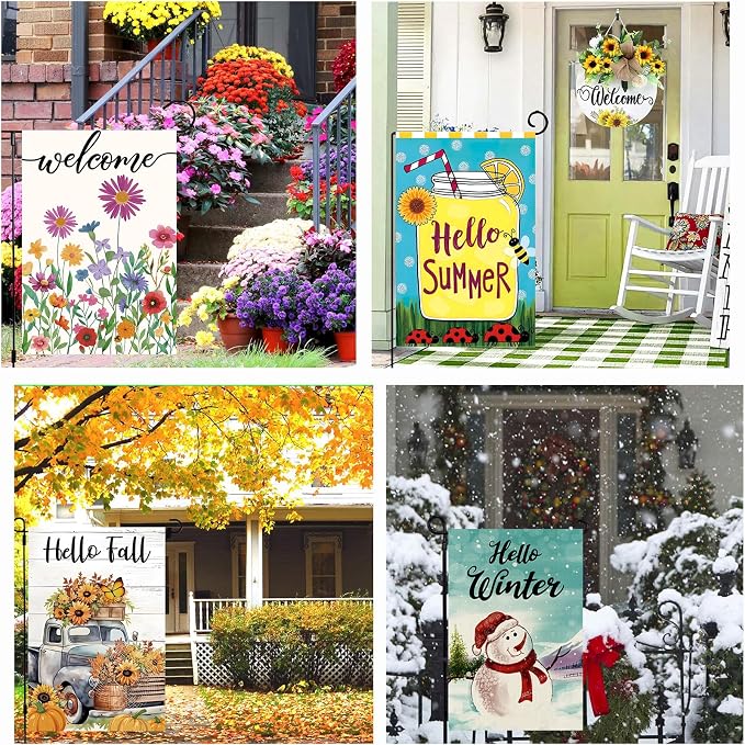 Seasonal Garden Flags Set of 12, Double Sided 12x18 Inch Yard Flags,Small Garden Flags for Outside,4Th of July Garden Flag,Christmas Summer Fall Halloween Seasonal Flag for Outdoor Holiday Decorations
