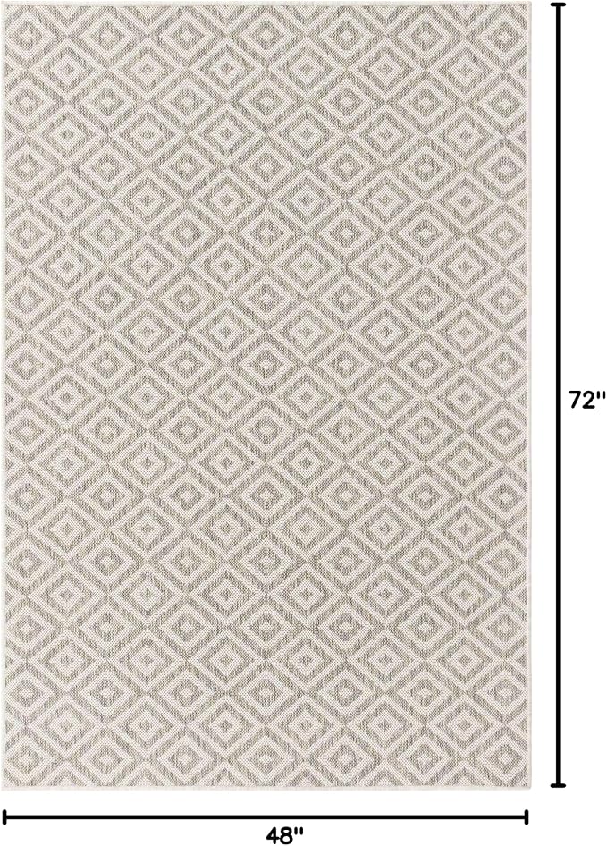 Unique Loom Outdoor Collection Area Rug - Costa Rica (4' x 6' Rectangle, Light Gray/ Ivory)