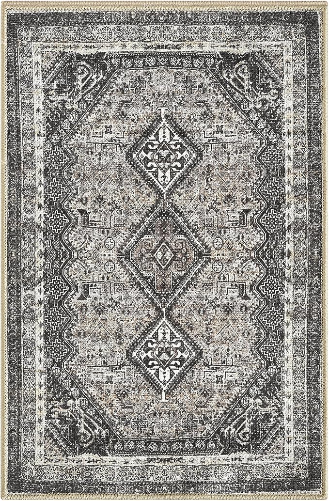 Keen Home Design Vintage Washable Entryway Rug, Non-Slip Low Pile, 2x3 | Machine Washable Cotton Chenille, 0.25In Low Pile, Rubber Non-Slip Back; Kitchen, Entryway, Bathroom, Bedside