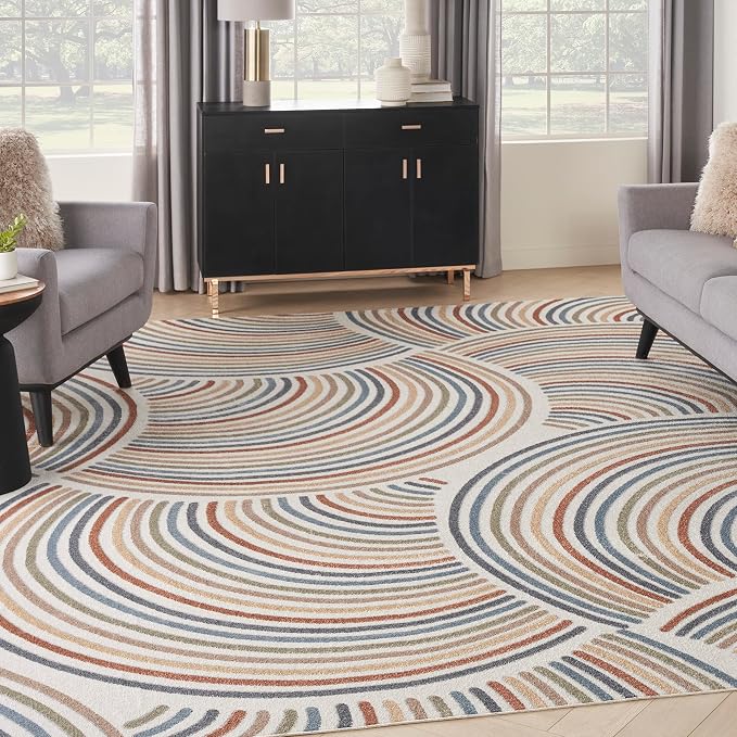 Nourison Home Astra Machine Washable Ivory Multicolor 10' x 14' Area Rug - Easy Clean, Non Shedding, Bed Room, Living Room, Dining Room, Kitchen (10' x 14')