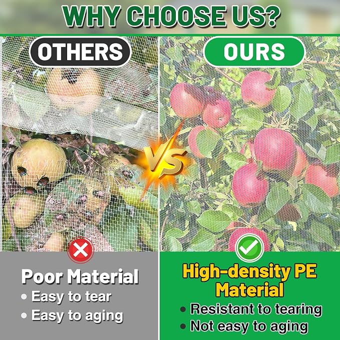 Easy Installation Fruit Tree Netting with Zipper & Drawstring - 8.2x6.6ft Ultra Fine Mesh Garden Protection Screen to Protect Pear Peach Apple from Bird Insect Bug Cicada Deer Squirrel - 2pcs