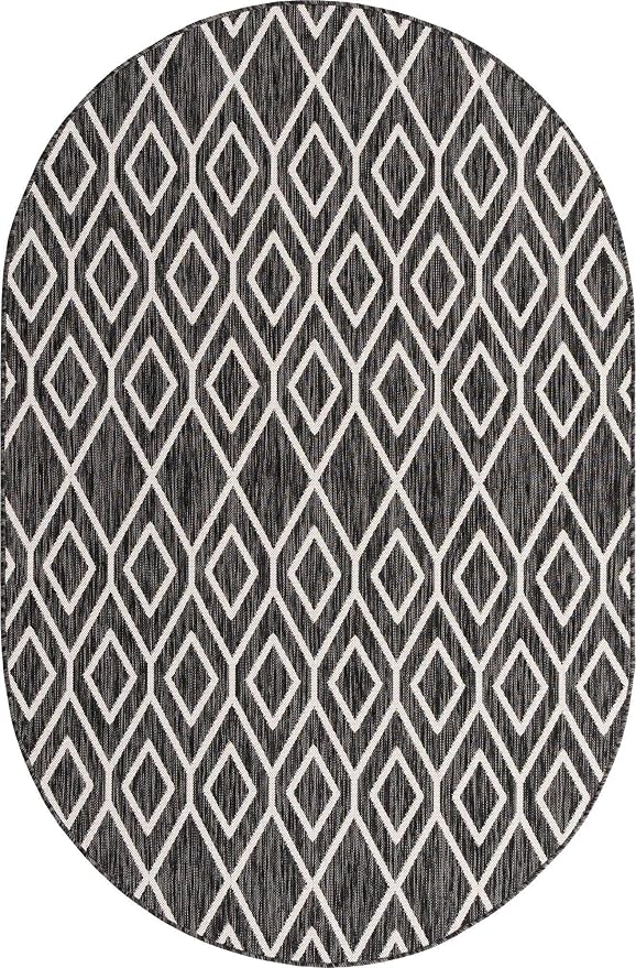 Jill Zarin Outdoor Collection Area Rug - Turks and Caicos (5' 3" x 8' Oval Charcoal Gray/Ivory)
