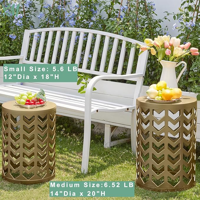 Y&M Outdoor Side Tables Set of 3, Round Heavy Duty Metal Nesting End Tables, Stacking Patio Accent Tables for Outside, Balcony, Garden, Porch, Indoor & Outdoor, Gold