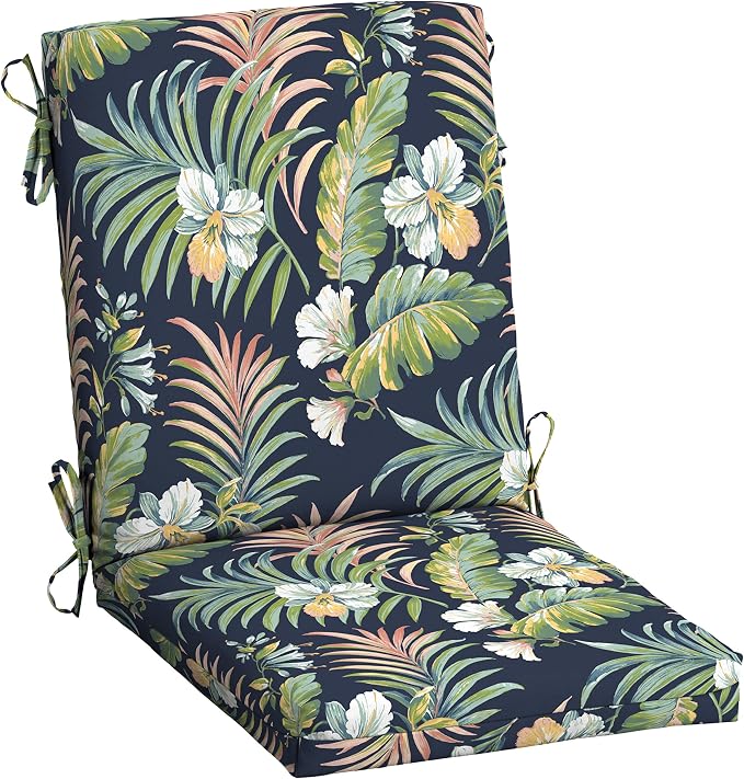 Arden Patio Dining Outdoor Chair Cushions, 20x44, Rain-Proof Seat Pad, Fade-Resistant Outdoor Cushion Simone Blue Tropical