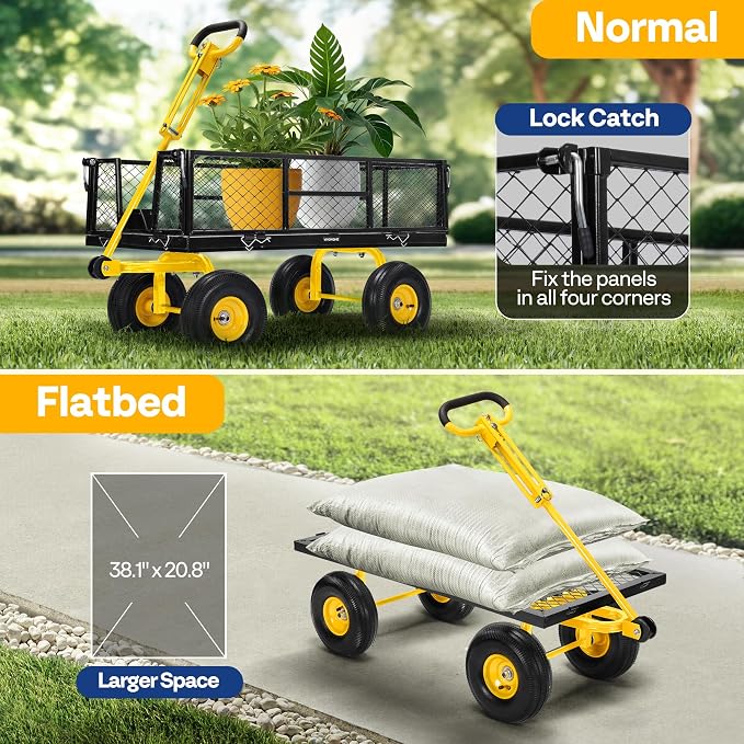 VIVOHOME Steel Garden Cart Heavy Duty 900 LBS 4.5 Cu Ft Utility Wagon | Removable Sides, 10 inch Tire and Handle Attach to ATV or Tractor Green