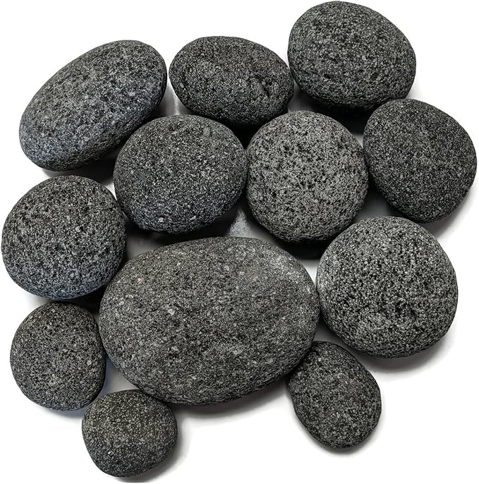 Midwest Hearth Natural Tumbled Lava Stones for Gas Fire Pit and Fireplace | Extra Large (3"–5") | Smooth Round Volcanic Rock | 10 Lbs