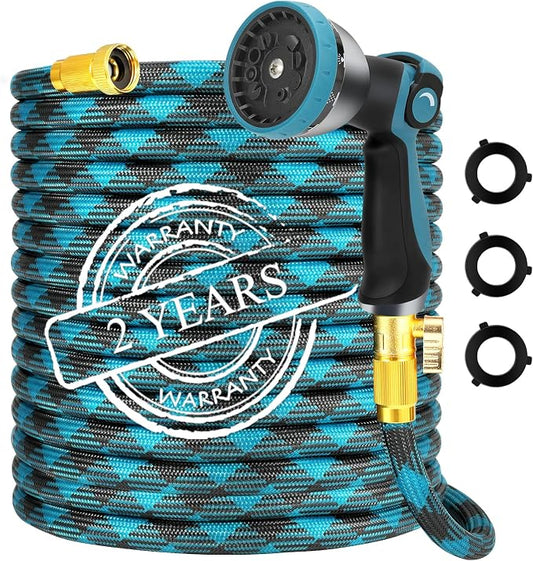 Garden Hose 50 FT NON-EXPANDABLE Water Hose Flexible Garden hose & Ultra Lightweight Hose with 10-Pattern Garden Hose Nozzle High-Strength Special Cloth Cover with 3/4" Brass fitting for Garden