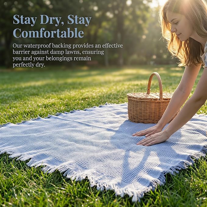 70"x 70" Picnic Blanket Extra Large,Layer Outdoor Blanket for 5 to 7 Adults,Camping Grass Lawn Park Accessories Cute Couple Gifts Ideas Wedding Registry for Park, Beach (Gray)