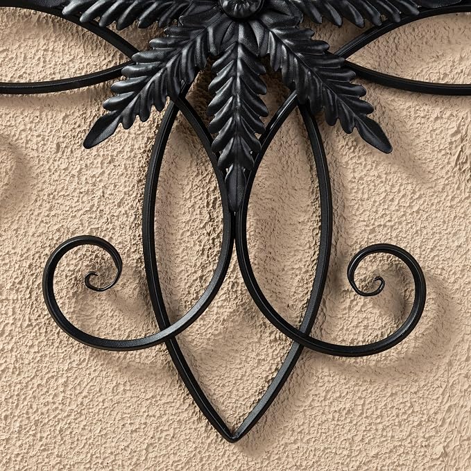Glitzhome Black Metal Wall Art Decor, 20 Inch Iron Wall Decor with Clematis Scroll Pattern, Indoor Outdoor Wall Accent for Garden Porch Patio