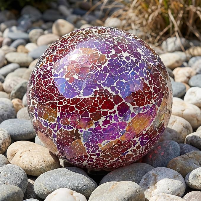 Sunnydaze 10" Mosaic Glass Gazing Ball for Garden, Globe for Outdoor Decor | Pearl Pink, Decorative Sphere Fits Most Stands, Garden Ball for Outside, Flower Bed, Backyard, or Indoor Display