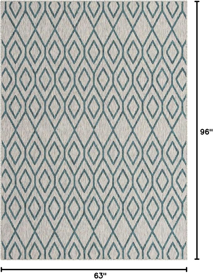 Jill Zarin Outdoor Collection Area Rug - Turks and Caicos (5' 3" x 8' Rectangle Gray Teal/Teal)