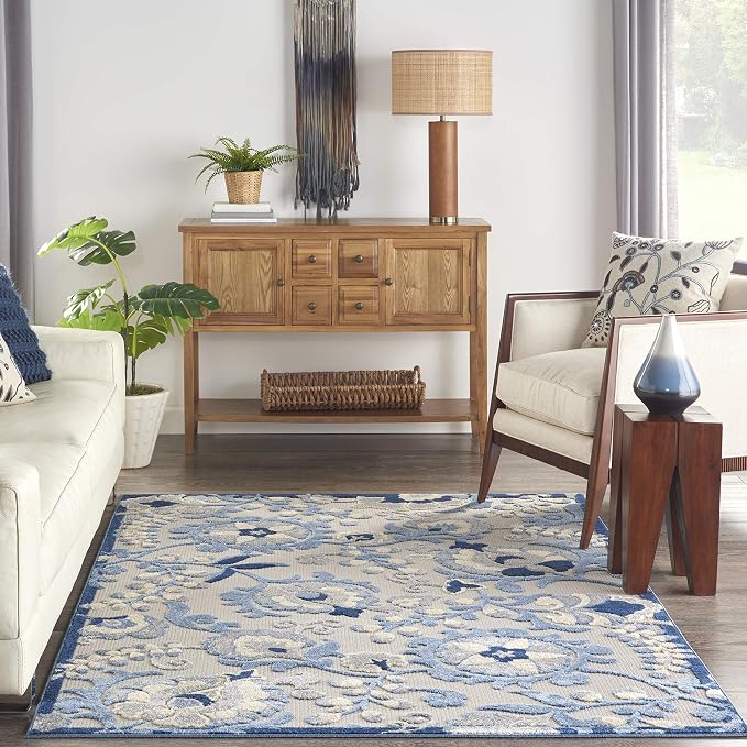 Nourison Home Aloha Blue Grey 3'6" x 5'6" Area Rug - Easy Clean, Non Shedding, Bed Room, Living Room, Dining Room, Kitchen (4' x 6')