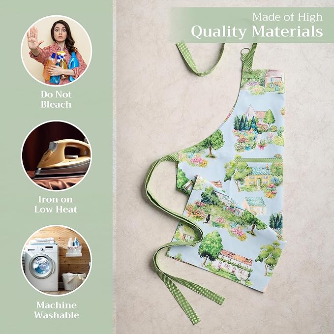 Maison d' Hermine Aprons for women with Pocket 100% Cotton (27.50"x31.50") | Adjustable Neck Strap & long ties Apron Men Chef Wedding Cooking Gardening Server Maid