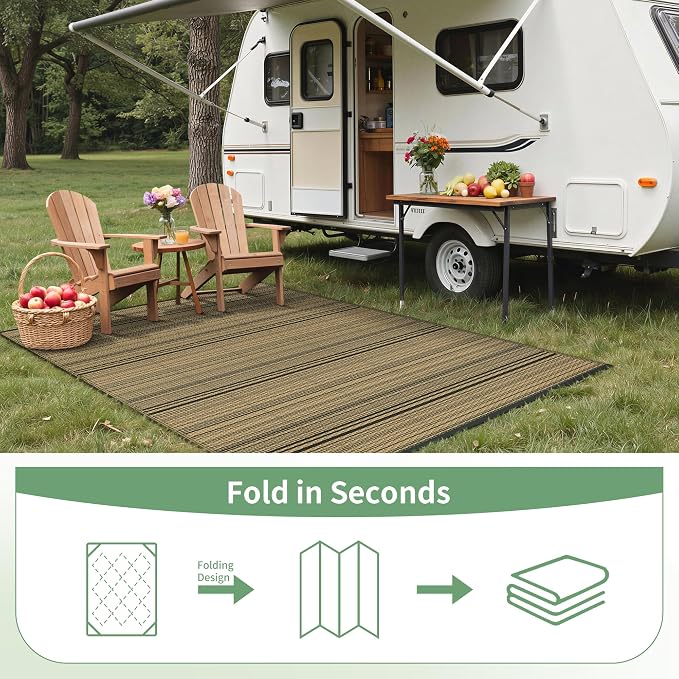 GENIMO Outdoor Rug for Patio Clearance, 4'x6' Reversible Plastic Straw Rugs, Lightweight Waterproof RV Camping Mat for Camper, Balcony, Deck, Backyard, Picnic, BlackBrown
