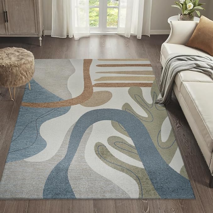JONATHAN Y Machine Washable Cream/Multi Indoor Area Rug 5X8 ft, Algae Abstract Glam Botanical for Living Room, Bedroom, Kitchen, Office, Easy-Cleaning, Pet-Friendly, Non-Shedding WSH301A-5