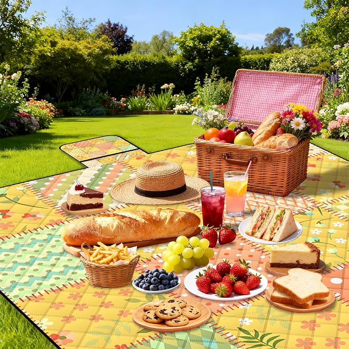 Extra Large Picnic Blanket Waterproof,80"x 80"Foldable Machine Washable Beach Blanket,Outdoor Blanket for 6-8 Adults,Suitable for Indoor Crawling,Park Beach,Camping,Hiking,Family Travel(Colorful)