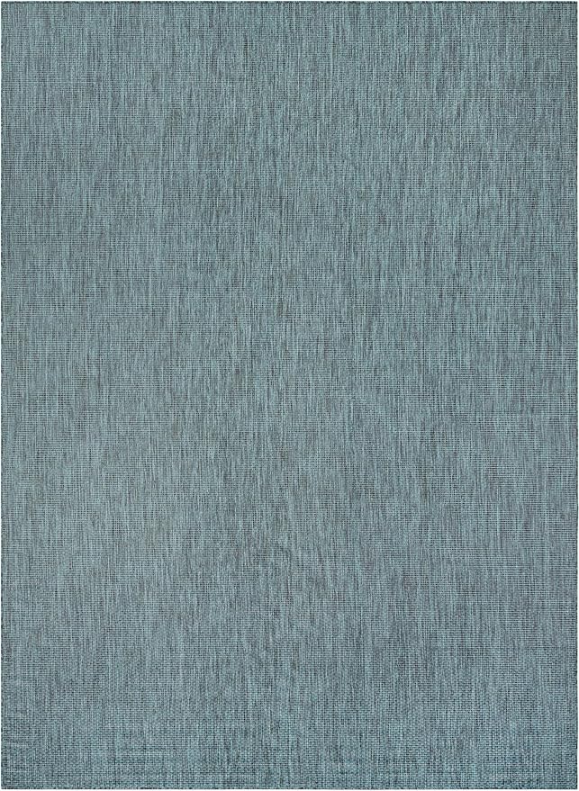 Unique Loom Outdoor Solid Collection Area Rug (10' x 14' 1" Rectangle Teal/Navy Blue)