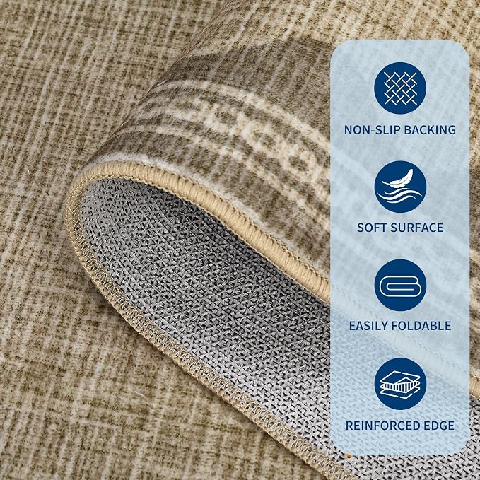Garvee Large Washable Rug 9x12 Modern Indoor Living Room Rug Non Slip Jute | Stain-Resistant Low Pile Floor Cover Ultra Soft Foldable Bordered Print Carpet for Bedroom Nursery Office Dorm Kids Room