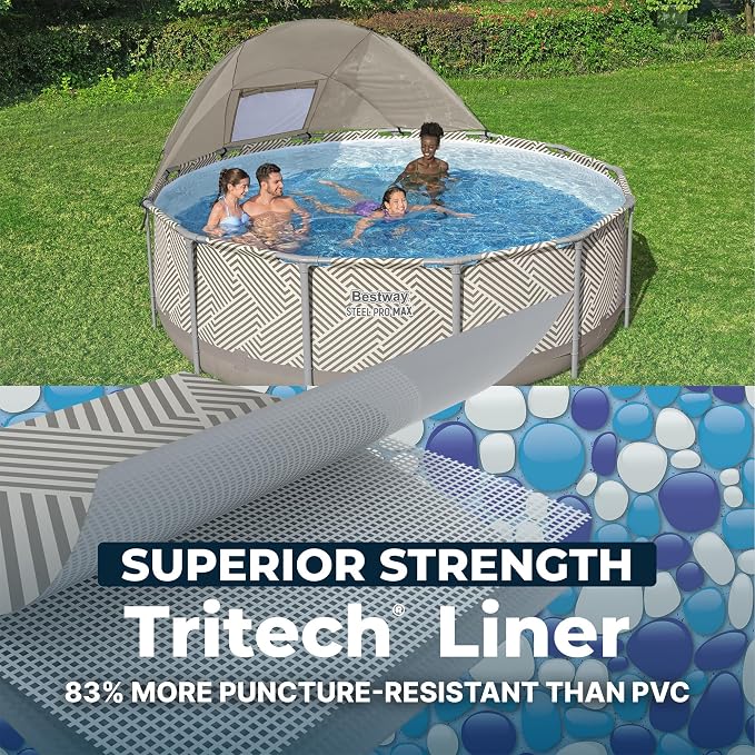 Bestway Steel Pro MAX 13' x 42" Above Ground Swimming Pool Set with Pump | Durable Round Metal Frame Outdoor Backyard Pool, Puncture-Resistant Liner - Canopy, Ladder, and Cover Included, Taupe