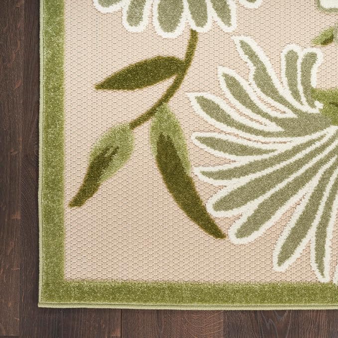 Nourison Home Aloha Ivory Green 2'3" x 8' Area Rug - Easy Clean, Non Shedding, Bed Room, Living Room, Dining Room, Kitchen (8' Runner)