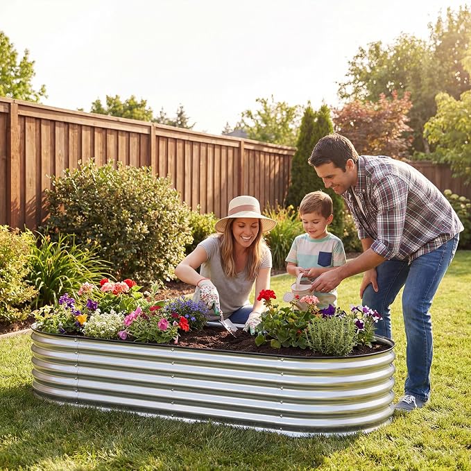 DUMOS Galvanized Raised Garden Bed, 6x3x1ft Outdoor Metal Planter Box, Heavy-Duty Planter Raised Bed for Vegetables Herbs Flowers, Oval Rustproof Flower Beds for Backyard Patio, Open Bottom