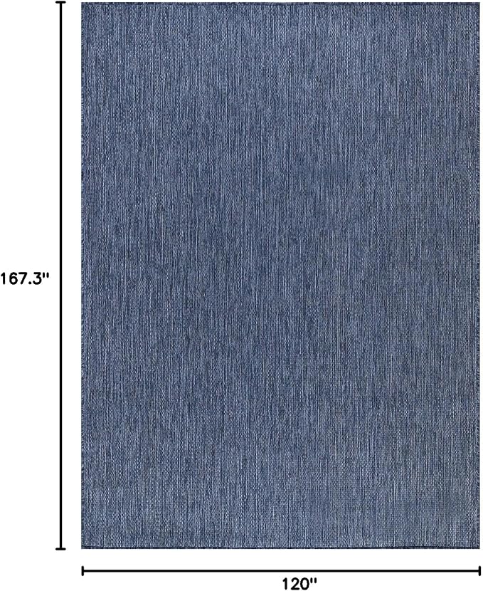 Beverly Rug Indoor Outdoor Rug 10x14, Washable Outside Carpet for Patio, Deck, Porch, Solid Modern Area Rug, Water Resistant, Azure Blue