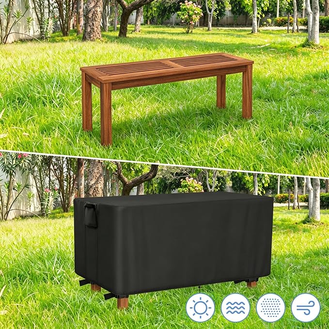 Outdoor Bench Cover for Tangkula Wood Bench, 40inch Waterproof Cover for Tangkula Entryway Bench, Small Covers for VINGLI Porch Benches, Black-40"L x 12" W x 19" H