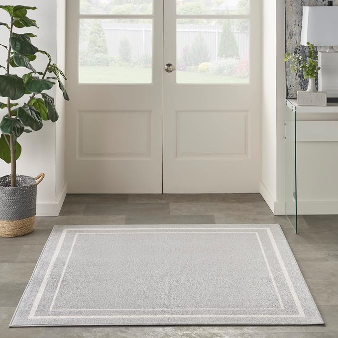 Nourison Home Nourison Essentials Grey Ivory 5' x Square Area Rug - Easy Clean, Non Shedding, Bed Room, Living Room, Dining Room, Kitchen (5' x Square)