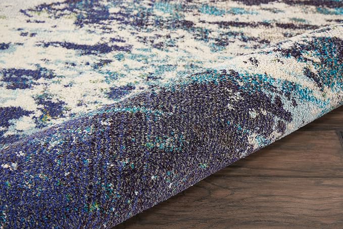 Nourison Home Celestial Ivory Teal Blue 7'10" x 10'6" Area Rug - Easy Clean, Non Shedding, Bed Room, Living Room, Dining Room, Kitchen (8' x 11')