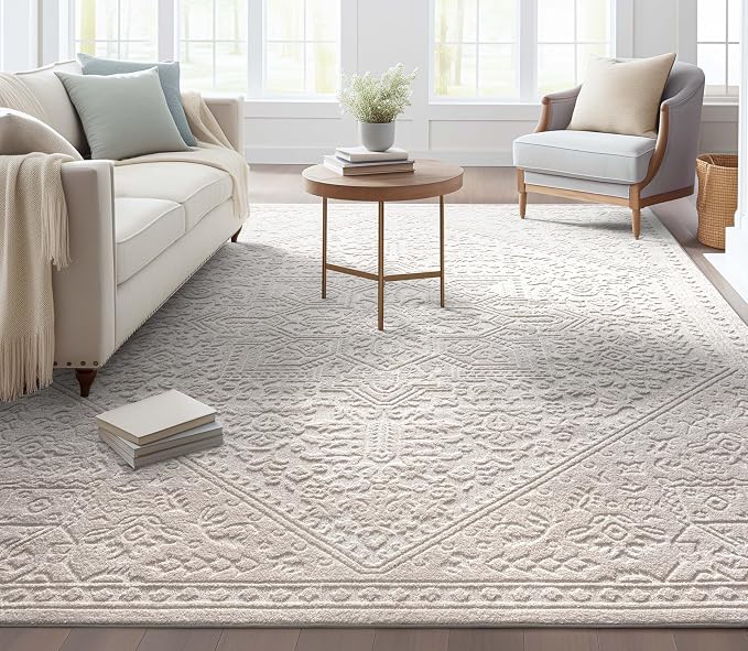 Well Woven Harlow Collection Cloud Medallion Ivory - Modern Tribal Minimalist 2x7 Runner Rug - Ideal for Hallway & Bedroom - Durable, Stain Resistant & Easy to Clean