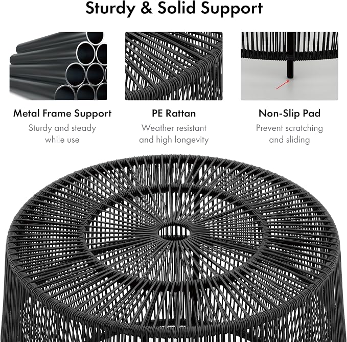 Furniture of America Ysar Boho Rattan Round Coffee Table Outdoor with Metal Frame, All-Weather and Rust Resistant, Handcrafted Coastal Furniture for Patio, Poolside, Garden, Yard, Gray