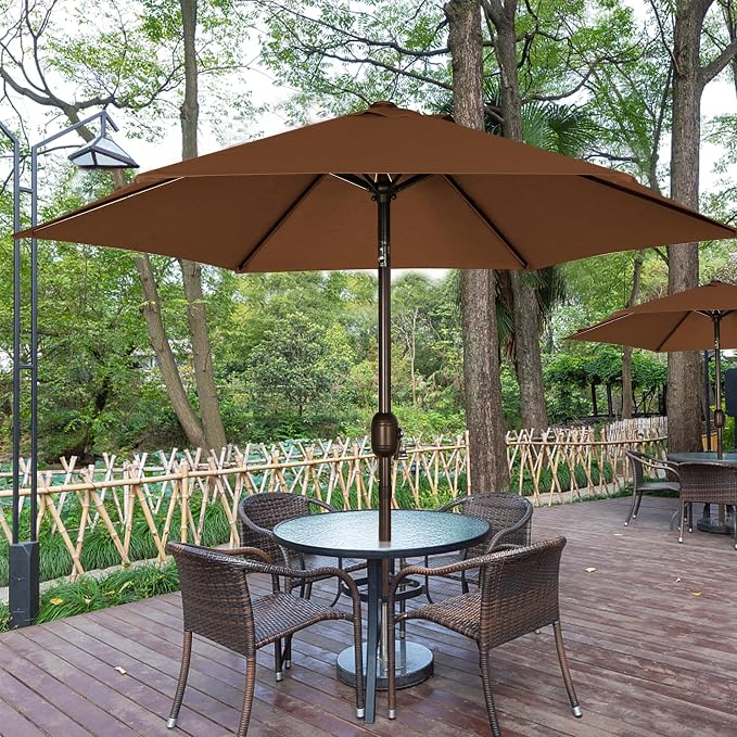 Blissun 7.5 ft Patio Umbrella, Yard Umbrella, Outdoor Market Umbrella with Push Button Tilt Crank, Brown