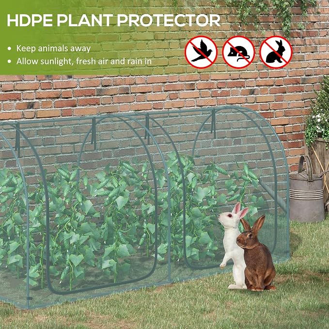 Outsunny 8' x 4' Crop Cage, Plant Protection Tent with Two Zippered Doors, Steel Frame, Storage Bag and 4 Ground Stakes, for Garden, Yard, Lawn, Green