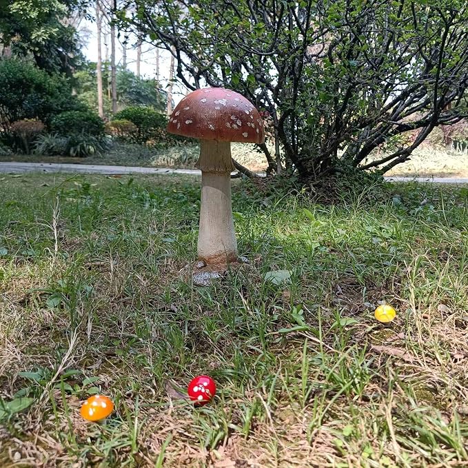 Mushroom Decor Outdoor Garden Statue - Garden Gnome's Favorite Garden Decoration Patio Decor (11.8", Brown)