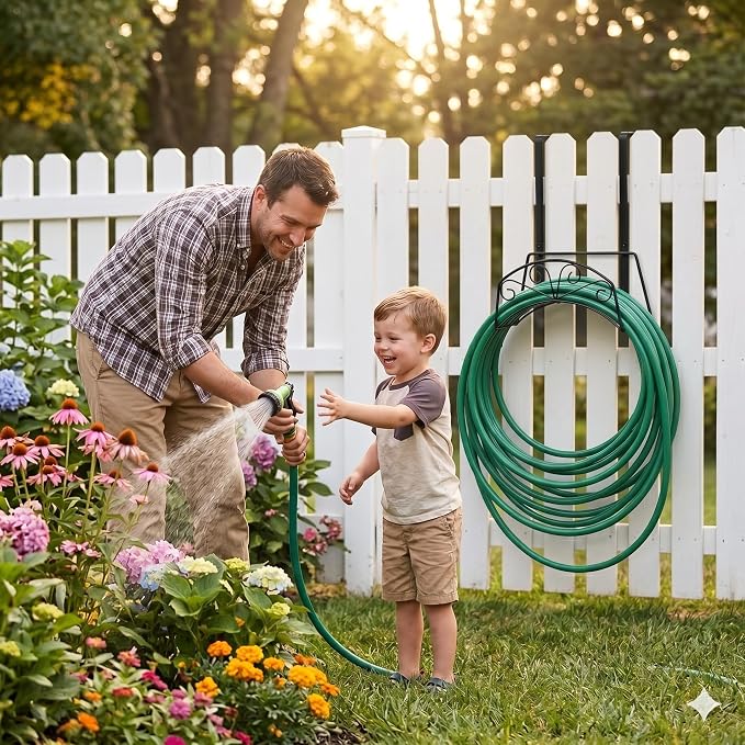 Garden Hose Holder, Metal, 2PCS Black | Heavy Duty Detachable, Wall Mount or Hanger, Holds 160 FT, For Expandable & Flexible Hoses, Water Hoses Holder for Outside