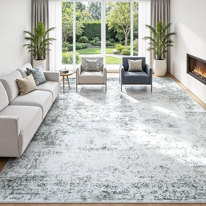 8x10 Washable Area Rug Modern Abstract for Living Room Bedroom Gray | Soft Indoor Carpet,Anti-skid Backing,Water Repellent,Non-shedding, Suitable for bedroom dining farmhouse nursery home office