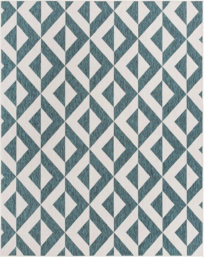 Unique Loom Outdoor Collection Area Rug - Napa (7' 10" x 10' Rectangle, Teal/ Ivory)