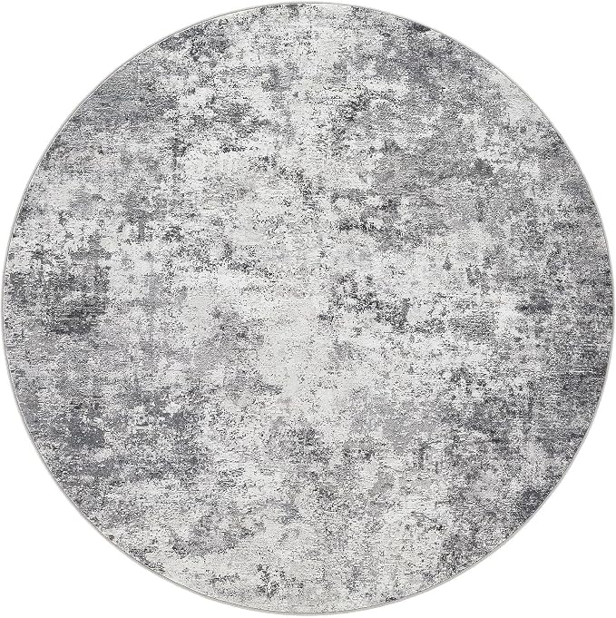 UERMEI 10ft Round Area Rug Living Room Rugs - 10x10 Washable Large Neutral Modern Abstract Soft Thin Rug Indoor Floor No Slip Rug Carpet for Bedroom Under Dining Table Home Office Decor - Grey