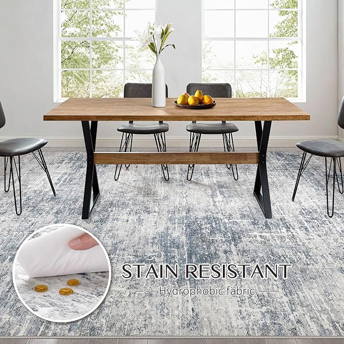 kakania Abstract 6x9 Area Rugs for Living Room: Washable Rugs Blue Grey | Soft, Non-Slip, Low-Pile, Pet & Kid Friendly - Modern Home Decor Carpet for Bedroom/Dining Room/Office/Nursery