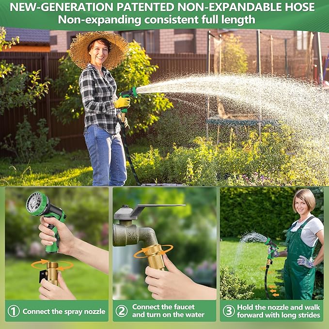 100 ft Flexible Garden Hose with 10 Spray Nozzle-Heavy Duty Superior Strength 96D Material Garden hoses -5-Layer PTE Latex Core - Lightweight Water hoses- Extra Strong Brass Connectors Garden hose